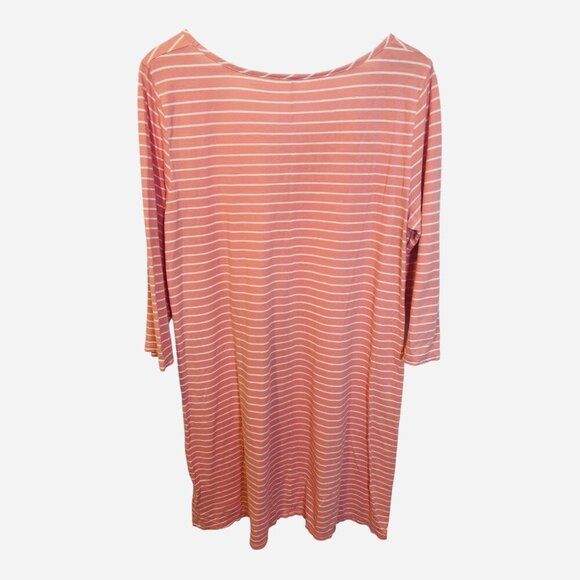 Garnet Hill Green Cotton Pink Striped Shift Dress Medium Scoop Neck 3/4 Sleeves - Picture 2 of 6